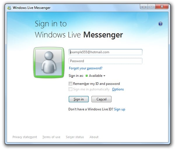 Messenger Sign-up screen