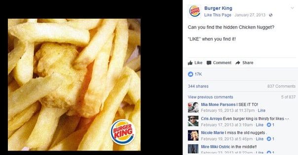 Burger King Facebook page