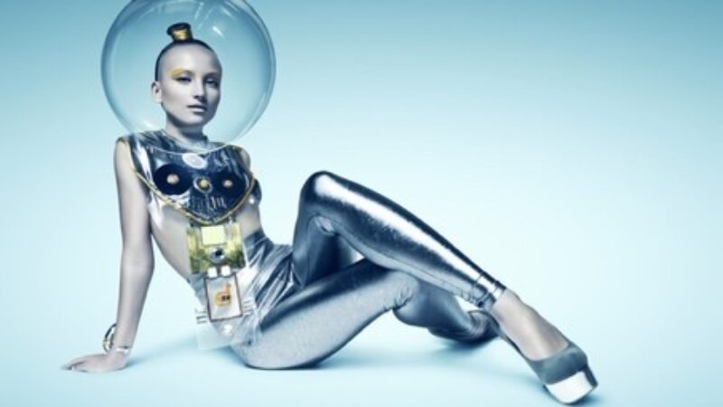 Futuristic woman metal blue colours